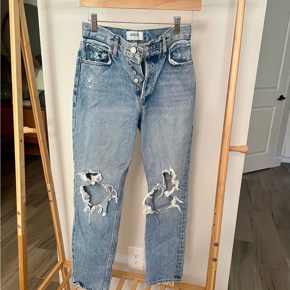 AGOLDE Riley high-rise, cropped jeans made from 100% organic cotton size 24